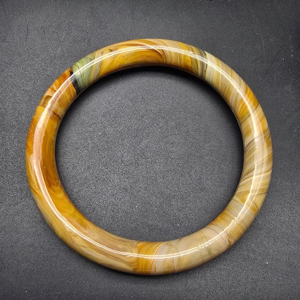 Vintage Marbled Glass Bangle Bracelet Beige Brown Faux Agate 1
